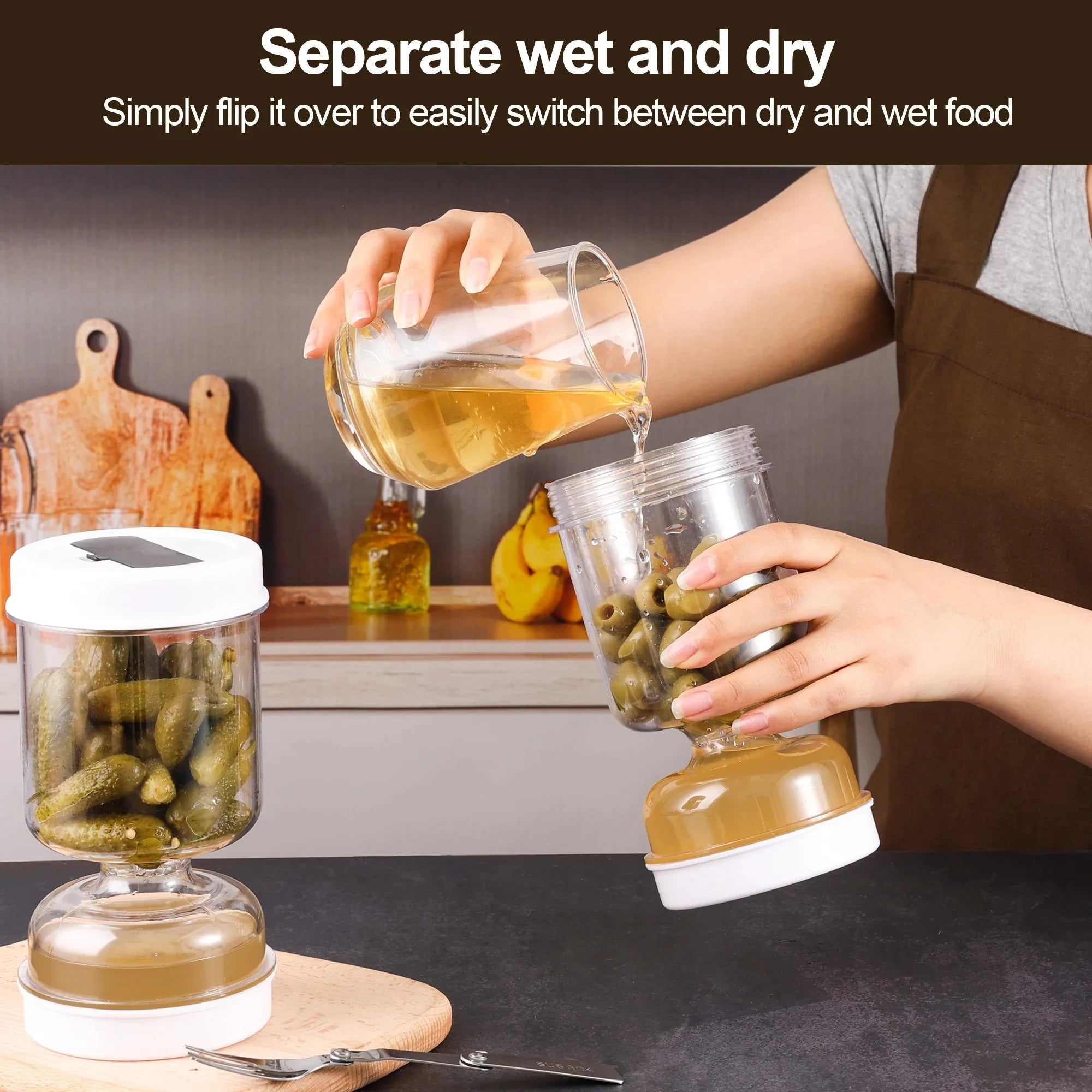 Olive & Pickle Strainer Jar – Airtight Hourglass Container Food Storage Jar Oasis Select