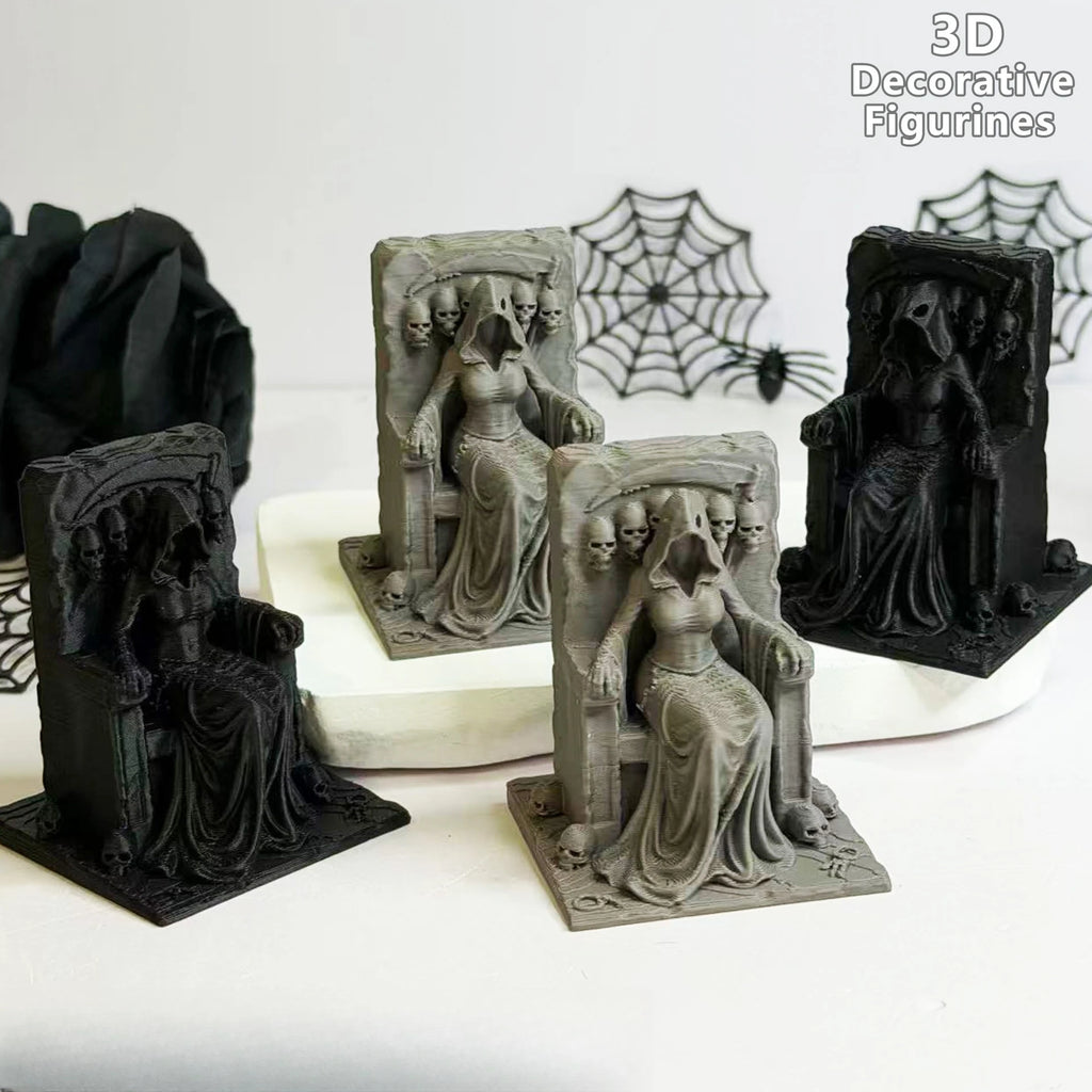 Grim Reaper Witch Throne Figurines 3D Printed Gothic Skull Statues Dark Fantasy Miniatures Diy Ornaments Halloween Desktop Decor Oasis Select