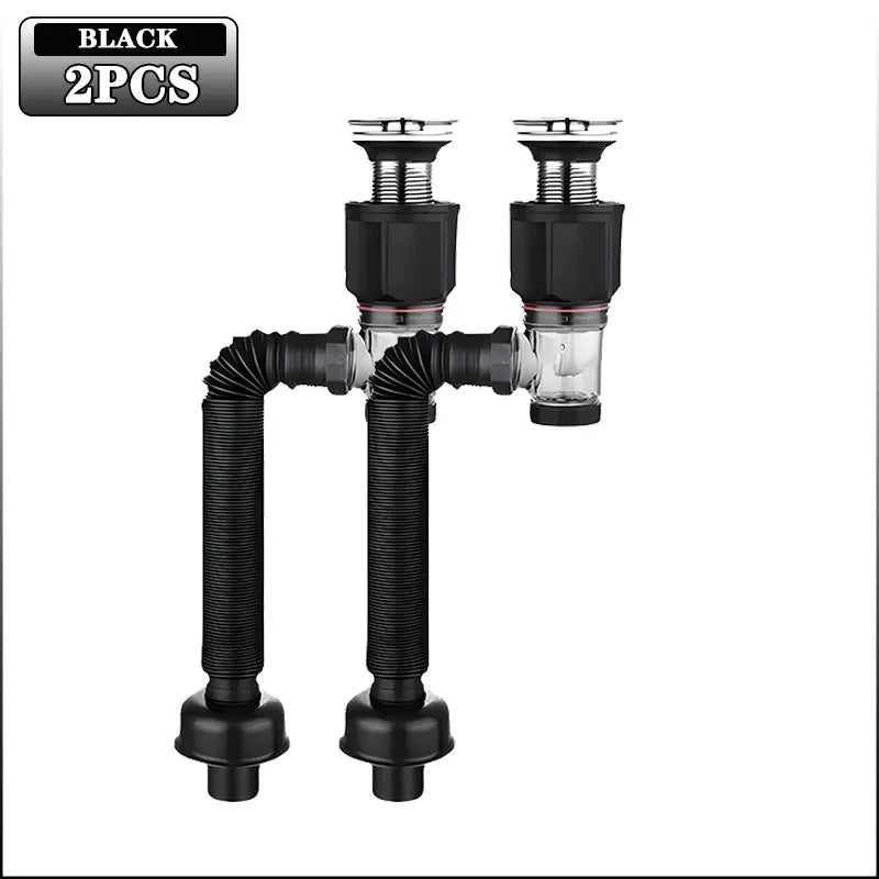 Flip-Top Kitchen Sink Drain Retractable Deodorizing Filter Flexible Downspout Bathroom Sink Anti Clogging Kitchen Accessories Oasis Select Black-2PCS