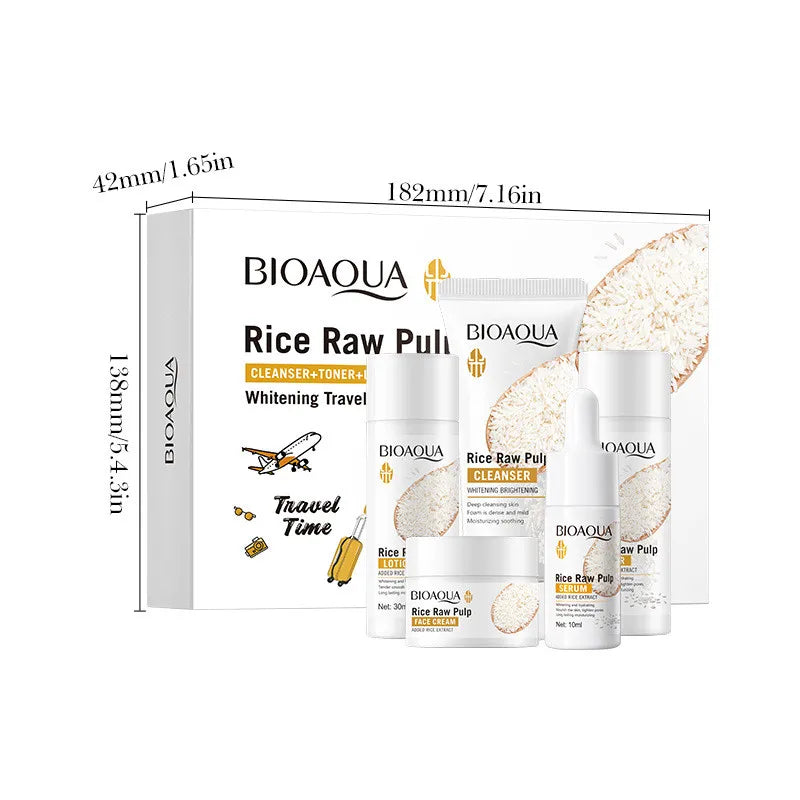 BIOAOUA 5pcs Rice Raw Whitening Travel Set For Cleansing and Moisturizing Whiten Oasis Select Set