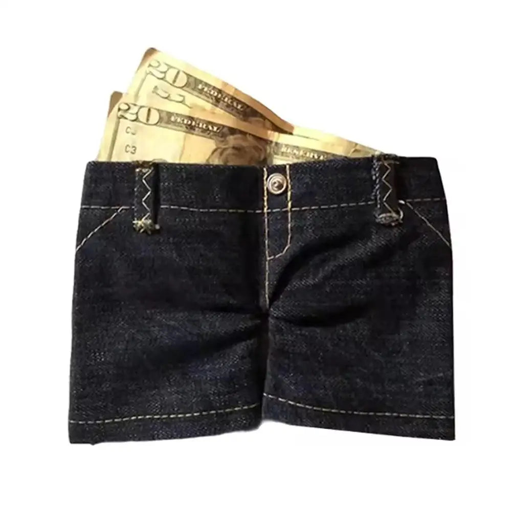 Mini Jeans Shaped Wallet Retro Denim Pants Style Foldable Coin Purse Card Holder Portable Small Cool Multi-functional Purse Oasis Select Denim Black