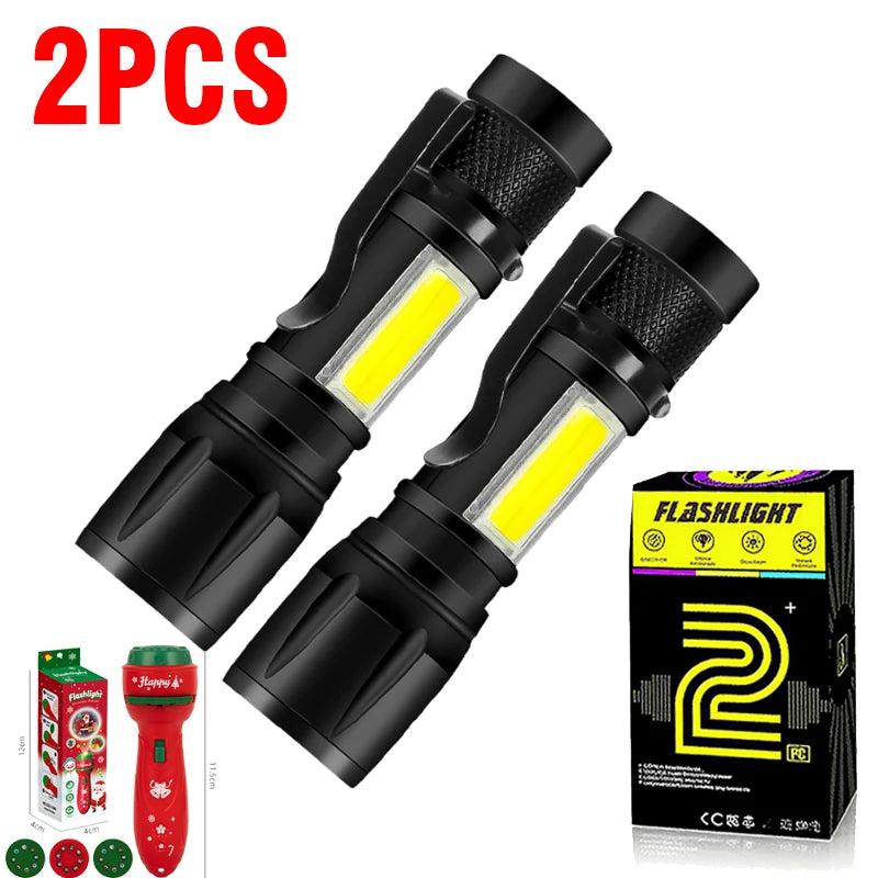 LED Strong Light Flashlight Rechargeable Multi functional for Long Range Portable Outdoor Home Mini Flashlight Cap Clip Light Oasis Select 2PCS with Red Gift