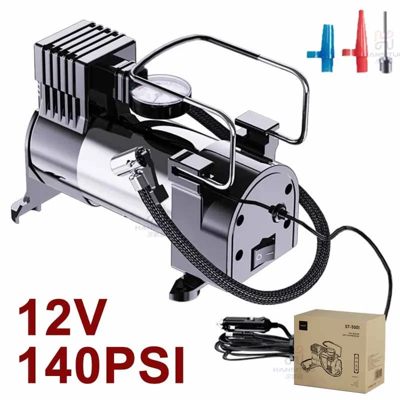 140PSI 12V Car Tyre Inflator Heavy Electrical Air Compressor Automotive Inflation Pump Vehicle Inflation Pumps W/ Pressure Gauge Oasis Select
