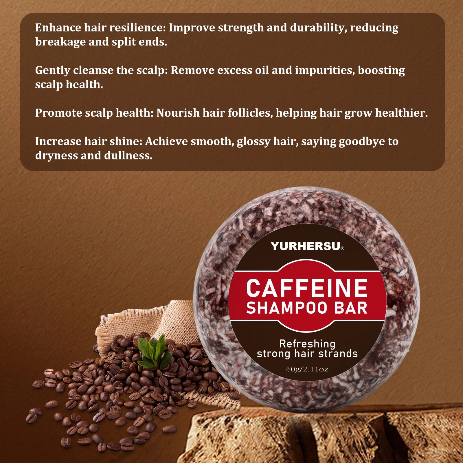 YURHERSU Caffeine Shampoo Bar – SLS-Free, Moisturizing, Tropical Solid Shampoo Bar Oasis Select