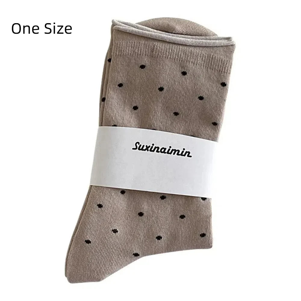 Comfortable Curled-edge Polka Dot Socks Thin Breathable Mid-Tube Socks Sweat Absorbent Women's Socks Summer Oasis Select
