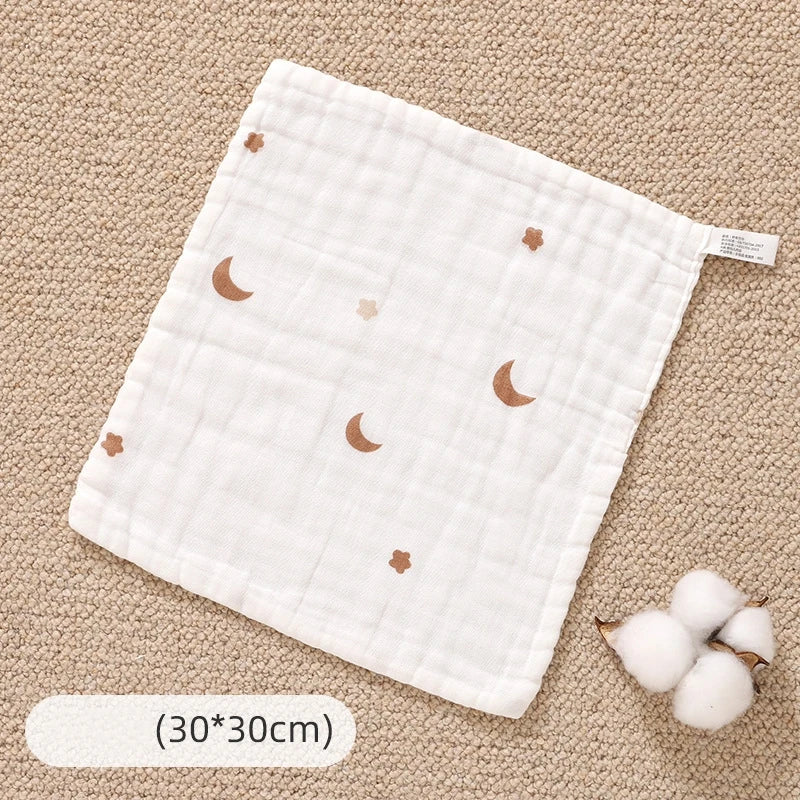 Baby Cotton Muslin Towel Bib Newborn Ultra-Soft Cotton Square Towel Baby-Specific Face Wash Towel Gauze Towel for Children Oasis Select Star Moon-30x30cm