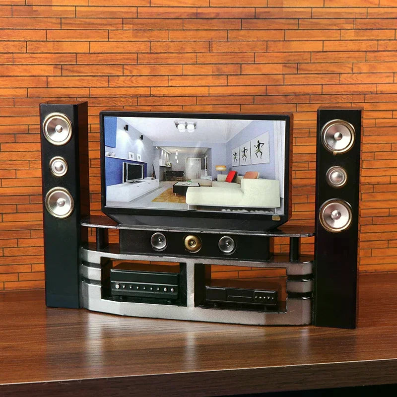 1/12 Dollhouse Mini TV Audio Ornament Dollhouse Living Room Furniture Decoration Dolls House Micro Scene Decoration Toys Oasis Select