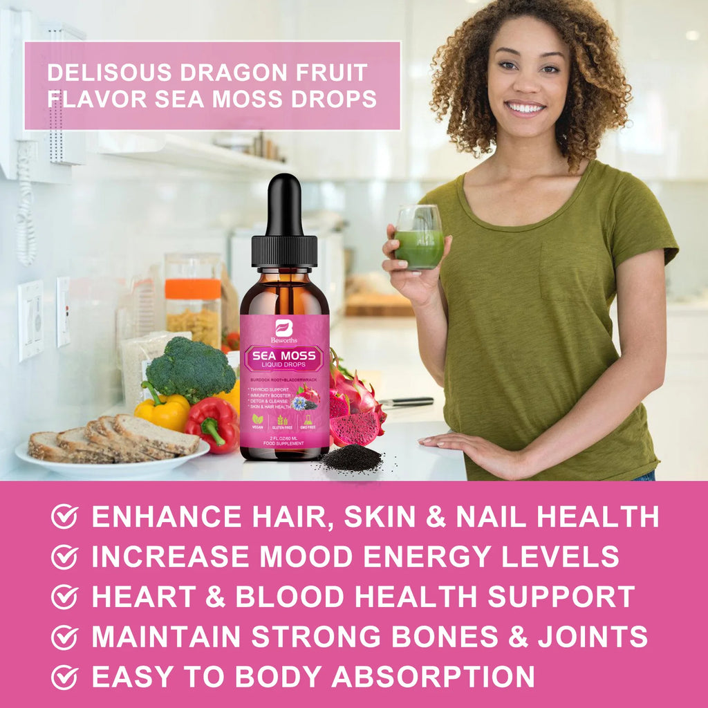 BEWORTHS 3000MG Seamoss Liquid Drop Organic Black Seed Oil & Burdock Root Bladder Enhance Immunity, Hair,Skin & Digestion Health Oasis Select