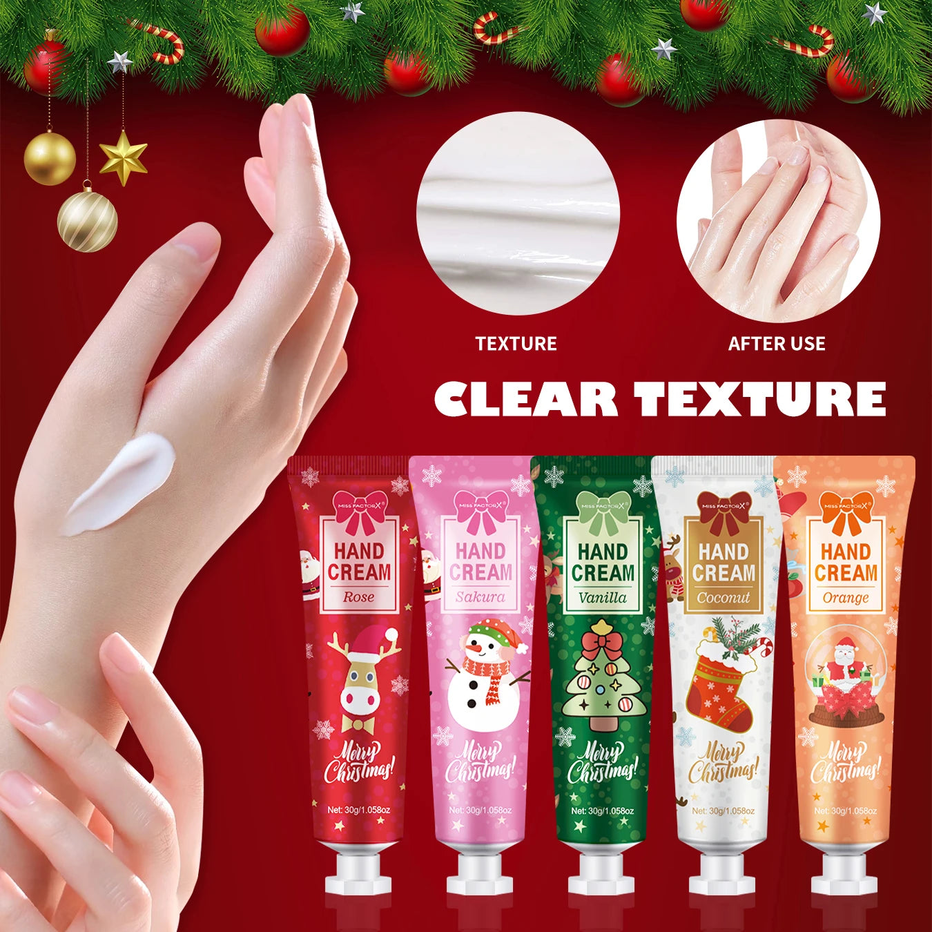 Christmas gift 5/box hand cream set, cream texture, hand cream travel pack, durable moisturizer-30g/piece gift for women Oasis Select