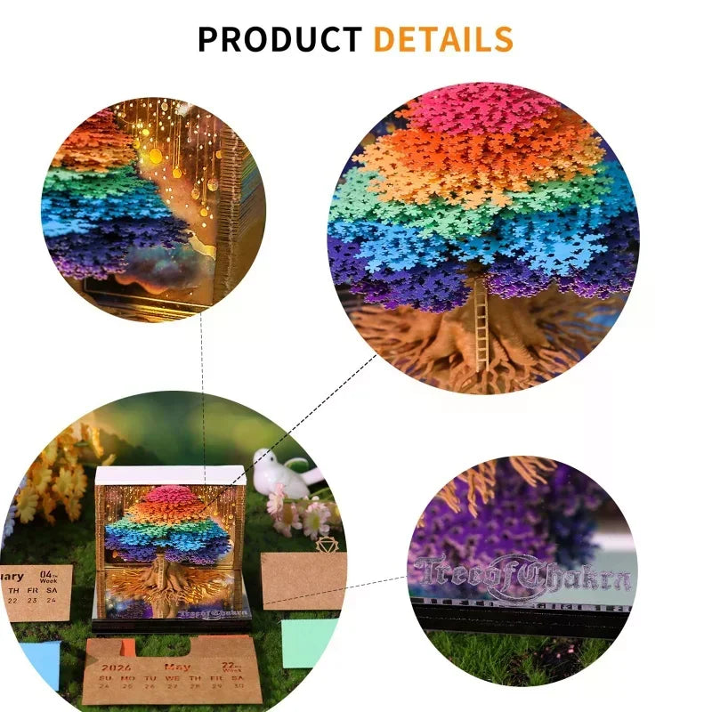 Time Piece Calendar 2026 Desk Calendar With LED Light 3D Tear-away Calendar Paper Carving Art Memo Pad Notepad Gift Christmas Oasis Select