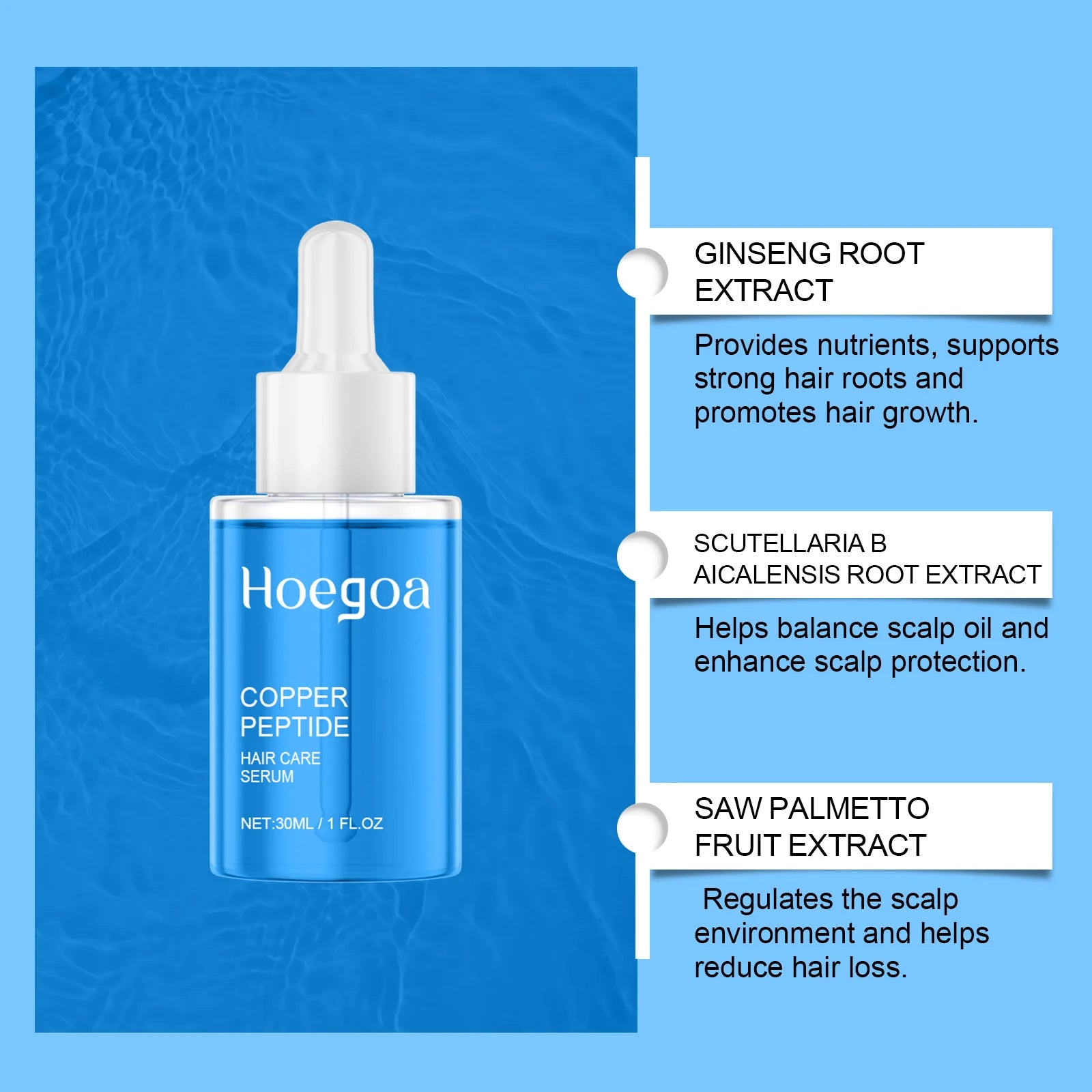 Copper Peptide Hair Grow Serum Prevent Alopecia Moisturizing Hair Dry Frizz Repairing Smoothing Scalp Care Density Hair Essence Oasis Select
