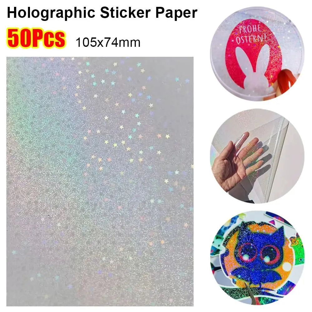 50Pcs Holographic Sand Stars Sticker Paper | 3" Self-Adhesive Film