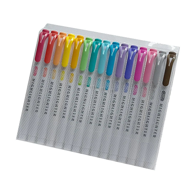 15 Colors Double Headed Highlighter Pen Set Fluorescent Drawing Markers Highlighters Pens Art Japanese Cute Pastel Stationery Oasis Select StyleB