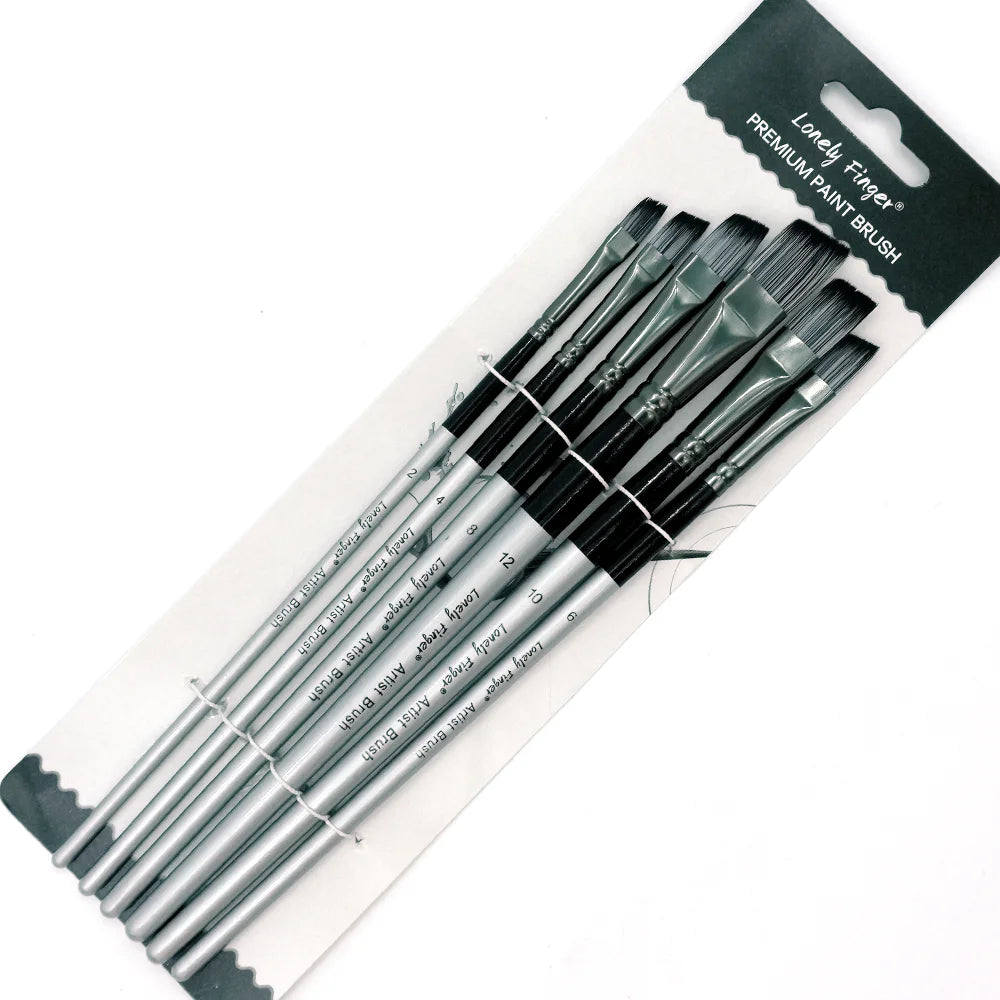 6/24pcs Paint Brush Set, Acrylic Paint Brushes, Professional Artist Series with Round,Flat, Angular,Filbert for Oil, Acrylic Can Oasis Select 6 Silver Angle