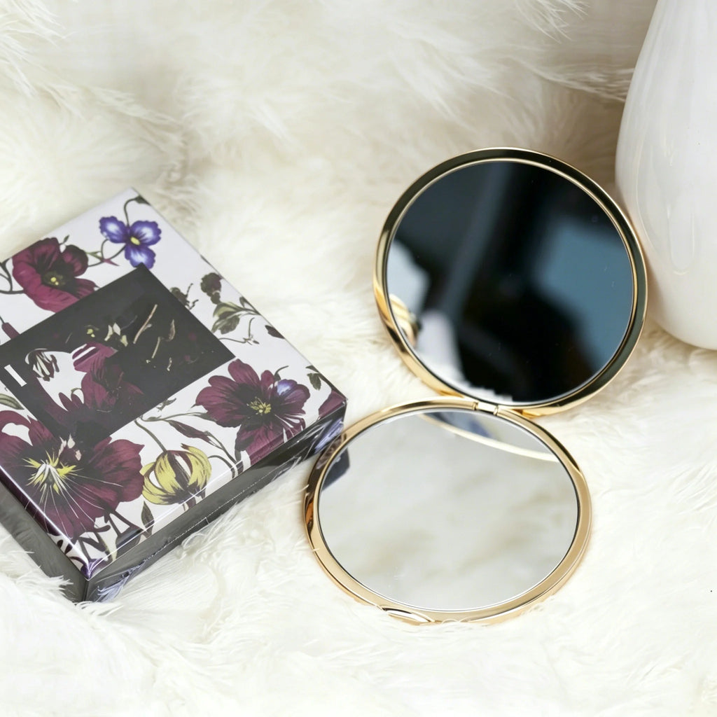 Vintage Gold Folding Compact Pocket Mirror – Floral Embossed