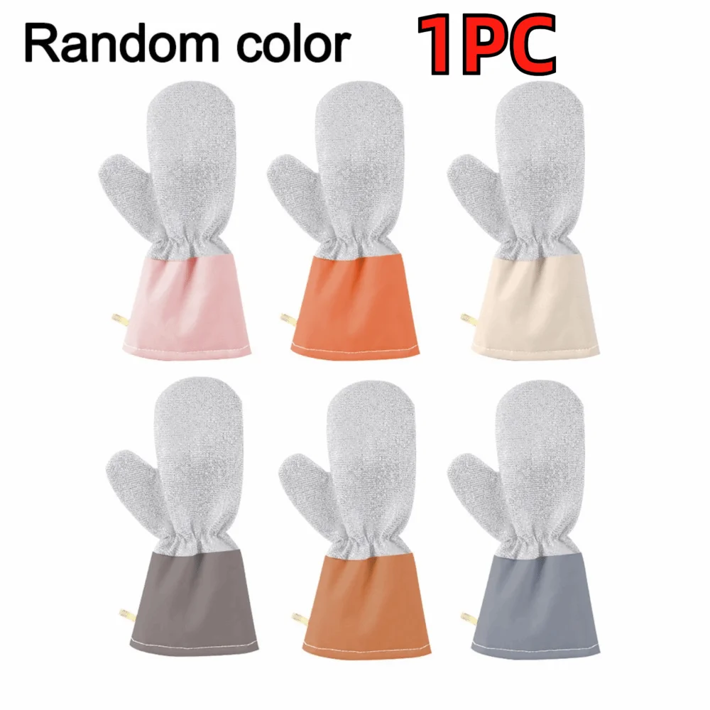 Thickened Silver Thread Dishwashing Gloves Non-stick Multi-functional Dishwashing Gloves Waterproof Kitchen Cleaning Gloves Oasis Select color random