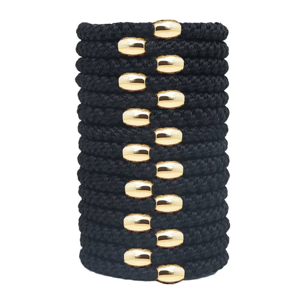 10pcs 5mm Black Mix Elastic Hair Ties Hair Bands No Damage Soft Ponytail Holders Hair Accessories for Girls Women Oasis Select Gold Black