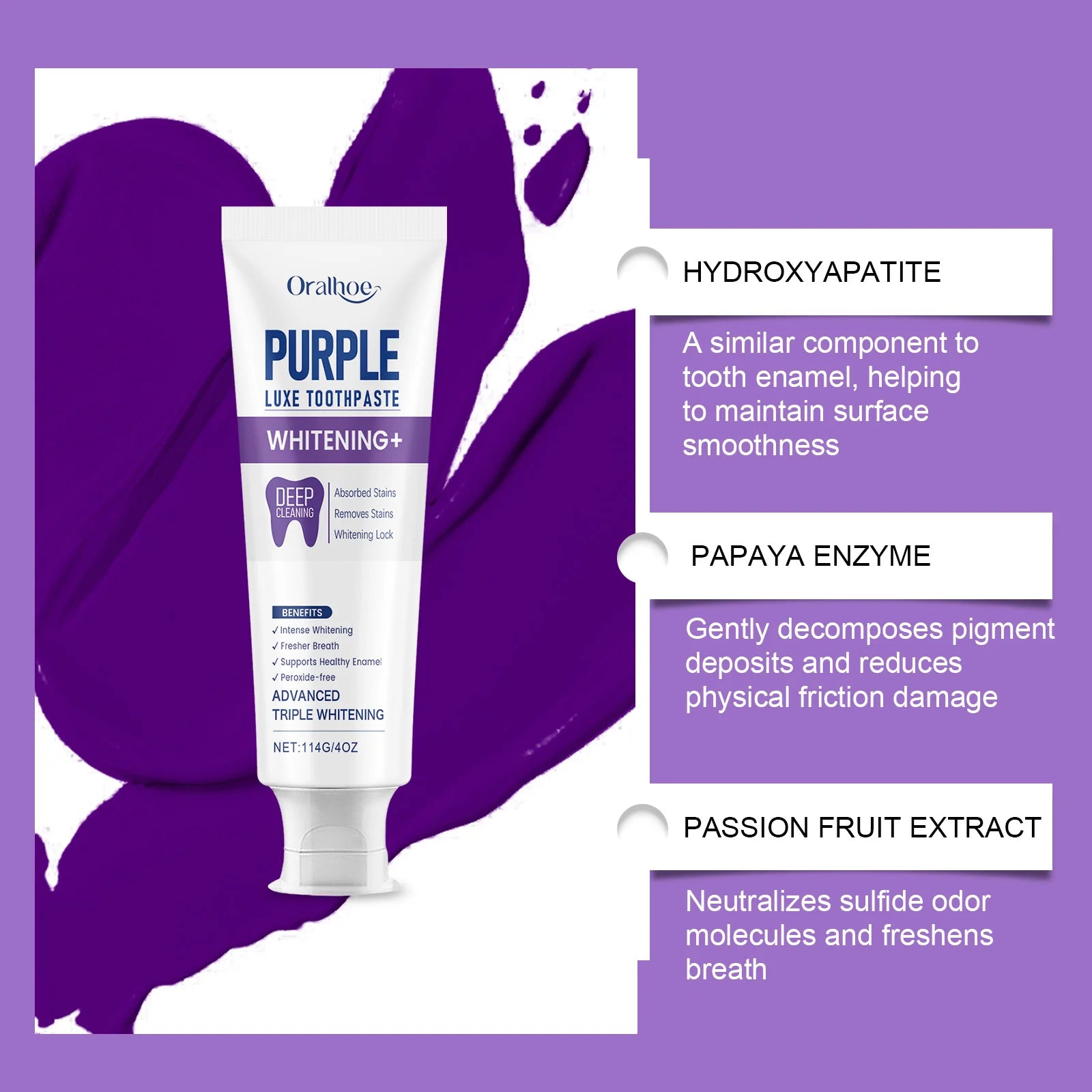 Hydroxyapatite Mint Toothpaste Daily Gentle Care Purple Toothpaste Physical Color Adjustment Fresh And Clean Yellow Teeth 114g Oasis Select