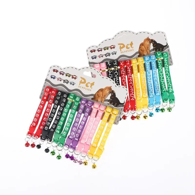 12Pcs 6 Colors Pet Cat Puppy Buckle Collar With Bell Footprint Mix Color Anti-Lost Dog Collars Pet Accessories Oasis Select