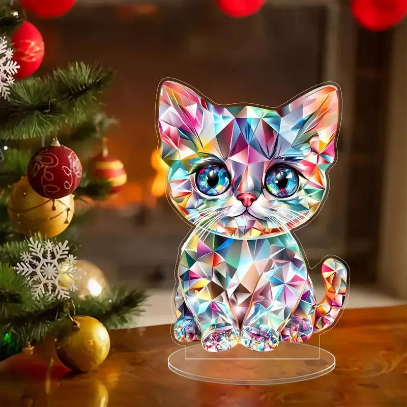 2D Colorful Animal Acrylic Ornaments Colorful Cat Figurine Decoration Kitten Standing Miniature Desktop Decoration For Home Oasis Select