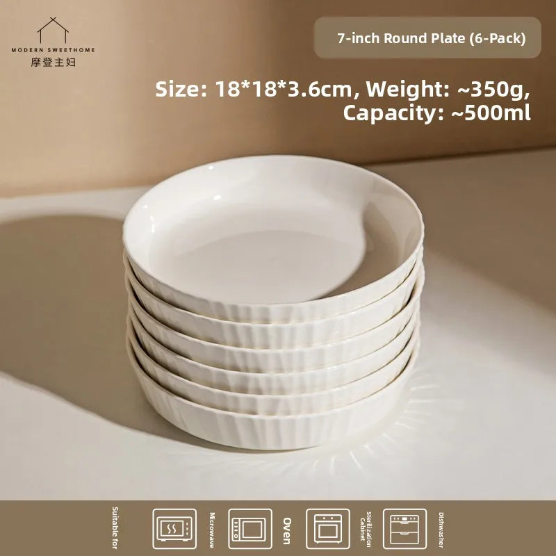 Modern Minimalist Ceramic Deep Dinner Plate - Elegant White Porcelain Dish for Pasta & Soup, Premium Tableware Oasis Select 7inch discs (pack of 6)