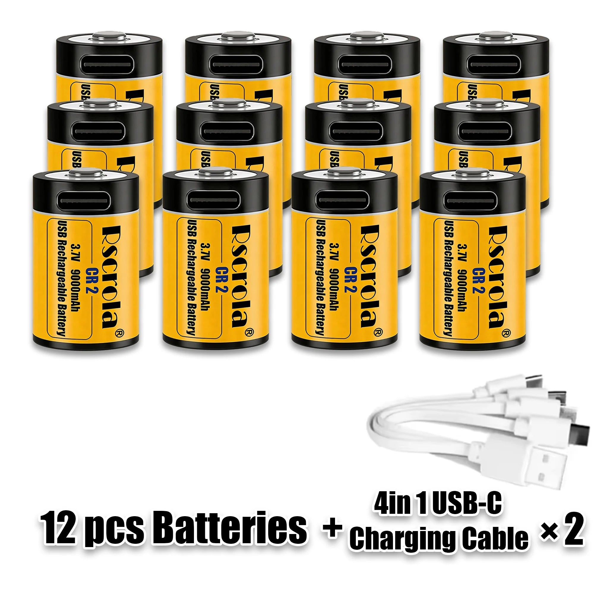 NEW CR2 3.7V 9000mAh Lithium Battery USB Fast Charging, For GPS, Security Cameras, Medical Devices, Rechargeable, Durable Oasis Select 12xCR2 2xCable4