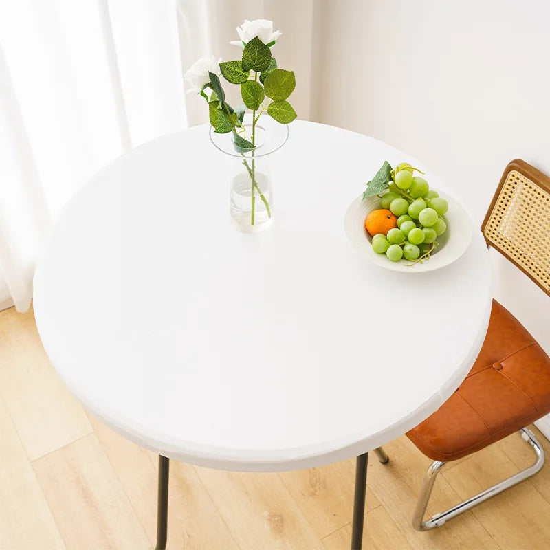 Elastic Round Table Cover Waterproof and Oil Resistant All Inclusive Desktop Cover Household Outdoor No Wash Elastic Band Oasis Select 60cm White