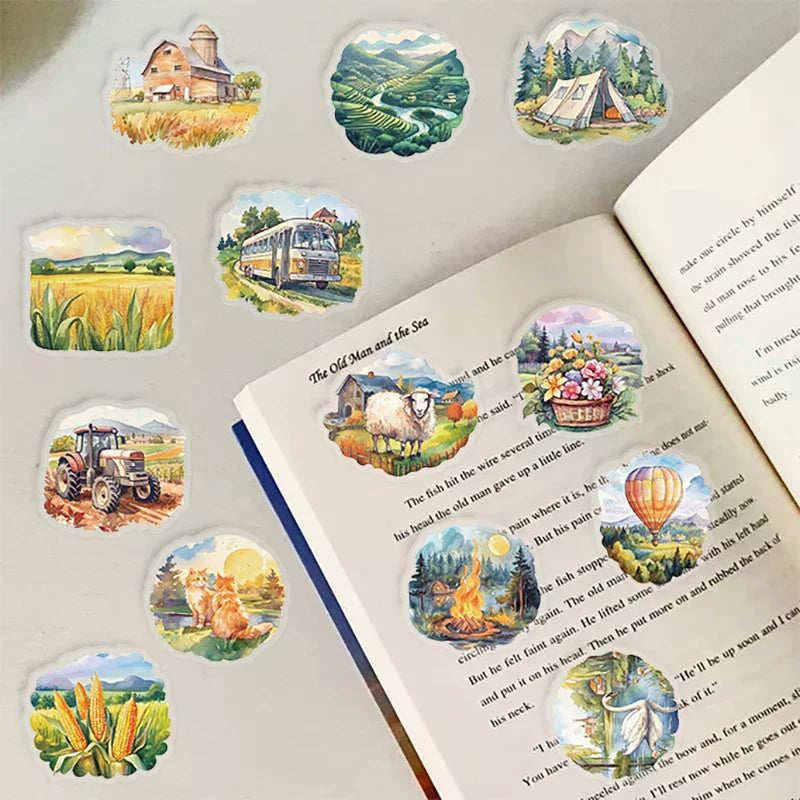 50PCS Rural Scenery Sticker Decoration Scrapbooking PET Sticker Aesthetic Korean Stationery School Supplies Oasis Select
