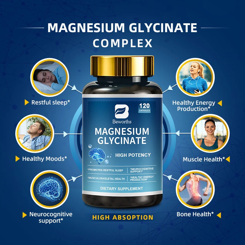BEWORTHS Magnesium Supplement Contains Ashwagandha and GABA Help Sleep Support Muscul,Bone and Mood Health Energy Support Oasis Select