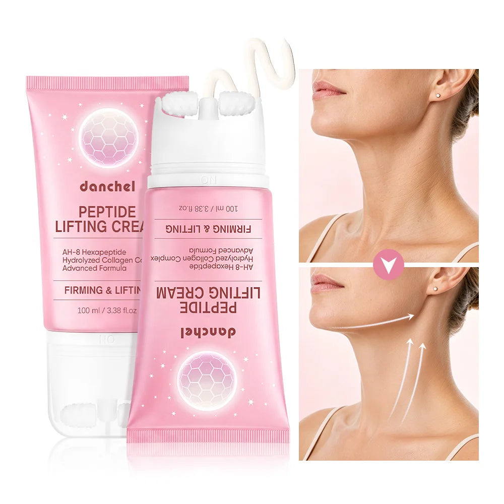 AH-8 Hexapeptide Neck Firming Cream Dual Roller Massage Anti Wrinkle Tightening Sagging Skin Long Lasting Hydration Skincare Oasis Select