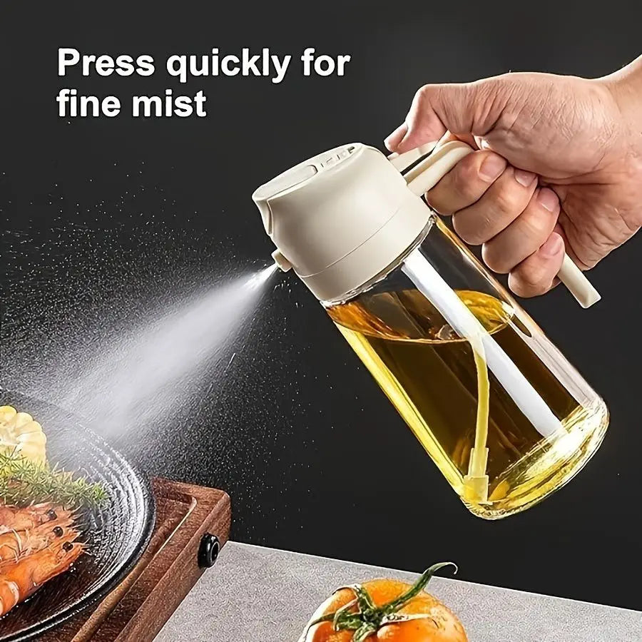 2in1 Olive Oil Dispenser Bottle with Pourer 500ml Plastic Oil Sprayer Cooking Oil Spray Tank BBQ Baking Picnic Kitchen Tool Home Oasis Select WHITE