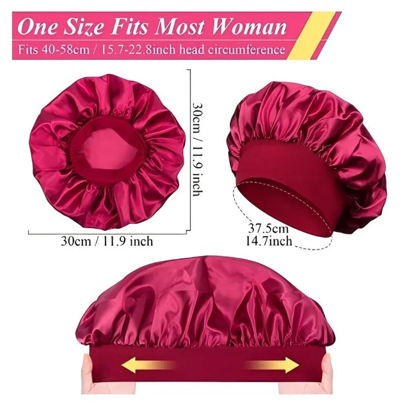 1 Large Satin Headband, Silk Headband for Sleeping, Sleeping Hat with Elasticized Soft Strap, Women's Hair Care Shower Cap Oasis Select