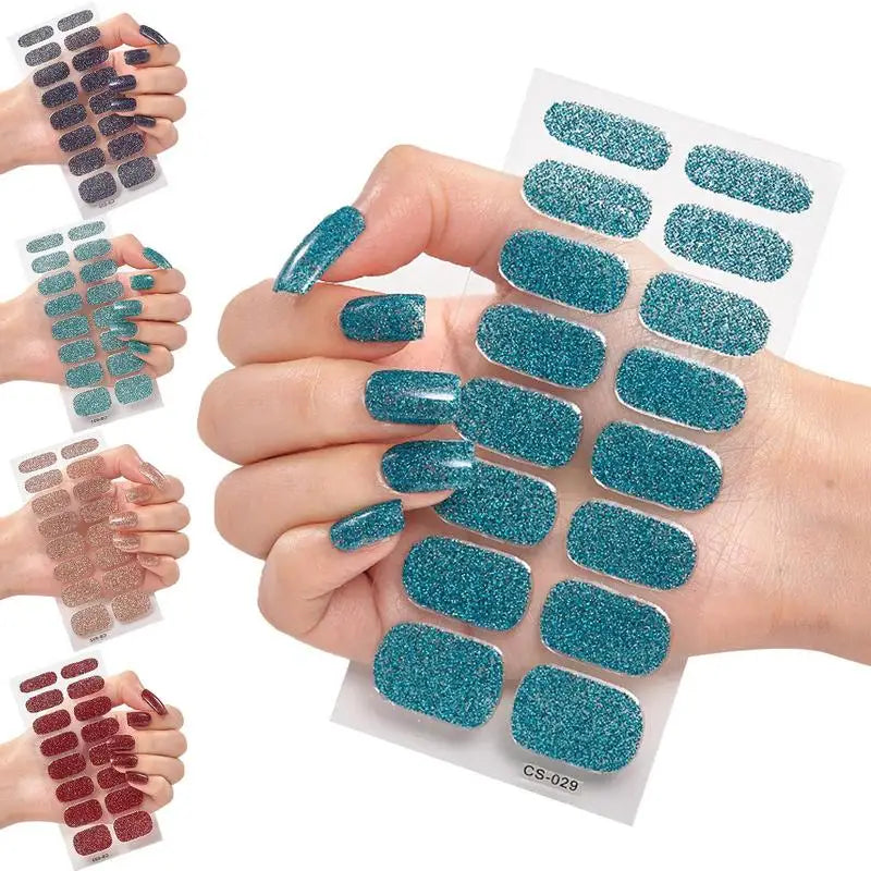new 16Tip French Glitter Foil Gel Nail Wraps UV Semi-Cured Full Cover Nail Patch Strip Sticker UV LED Lamp Gel Nail Polish Wrap Oasis Select