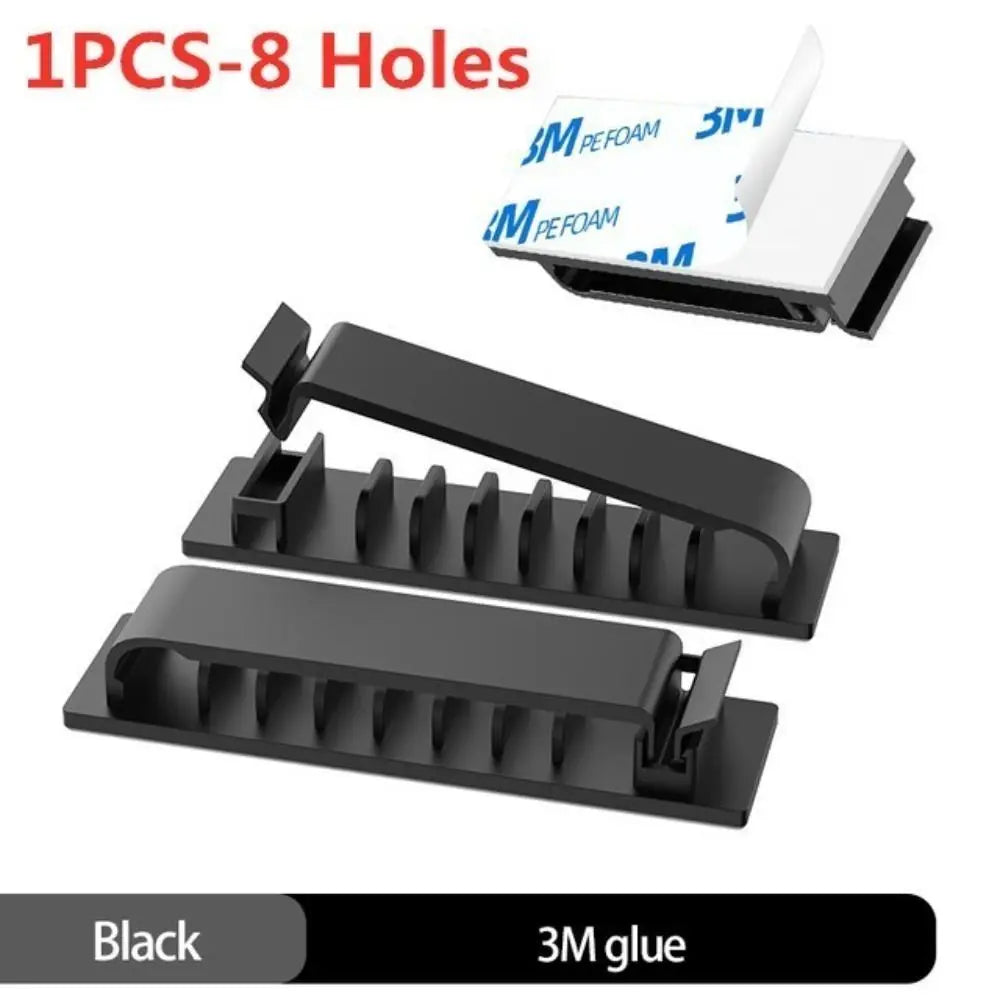 Clips Self Adhesive Car Cord Clip Wire Holder Harness Clamp Cable Clamp Cable Organizer Wire Organizer Flexible Cable Winder Oasis Select black-A 8hole
