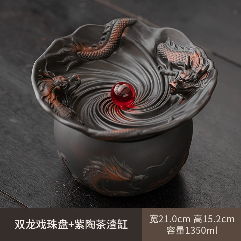 Purple Pottery Household Living Room Tea Washing Ceramic Large Retro Covered Filter Water Basin Tea Set Accessories Oasis Select 1 set