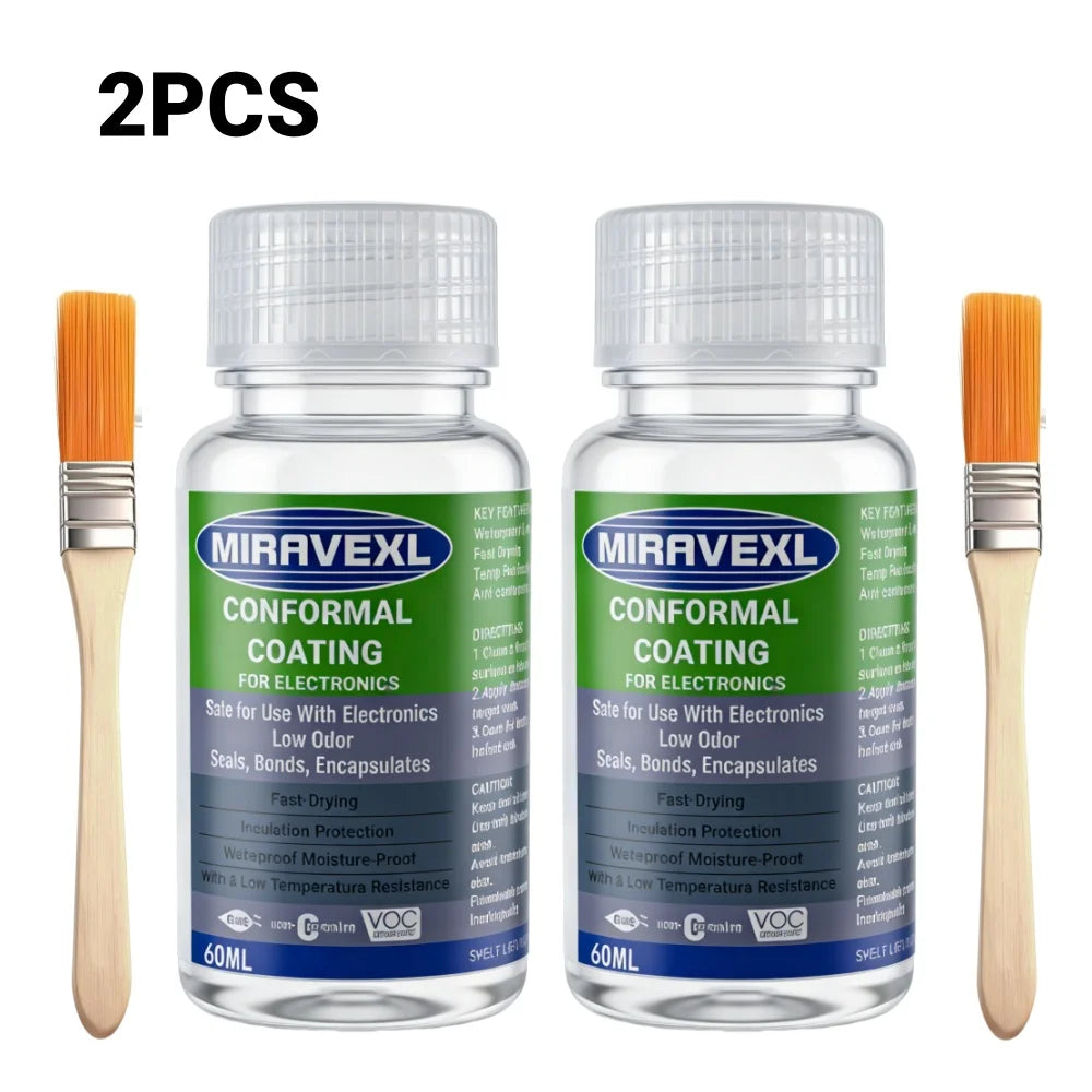 MIRAVEXL Clear Conformal Coating bottle with applicator brush offers thermalresistance, seals bonds and encapsulating properties Oasis Select 2PCS