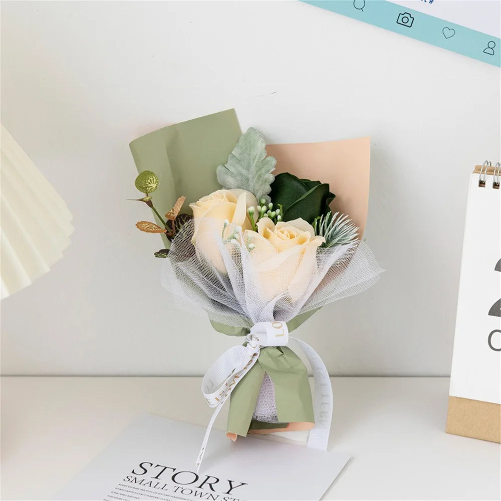 3 Heads Soap Rose Bouquet Valentines Day Gift For Friends Wedding Bouquet Home Decor Rose Flower Bouquet Wedding Party Gift 2024 Oasis Select Dark blue