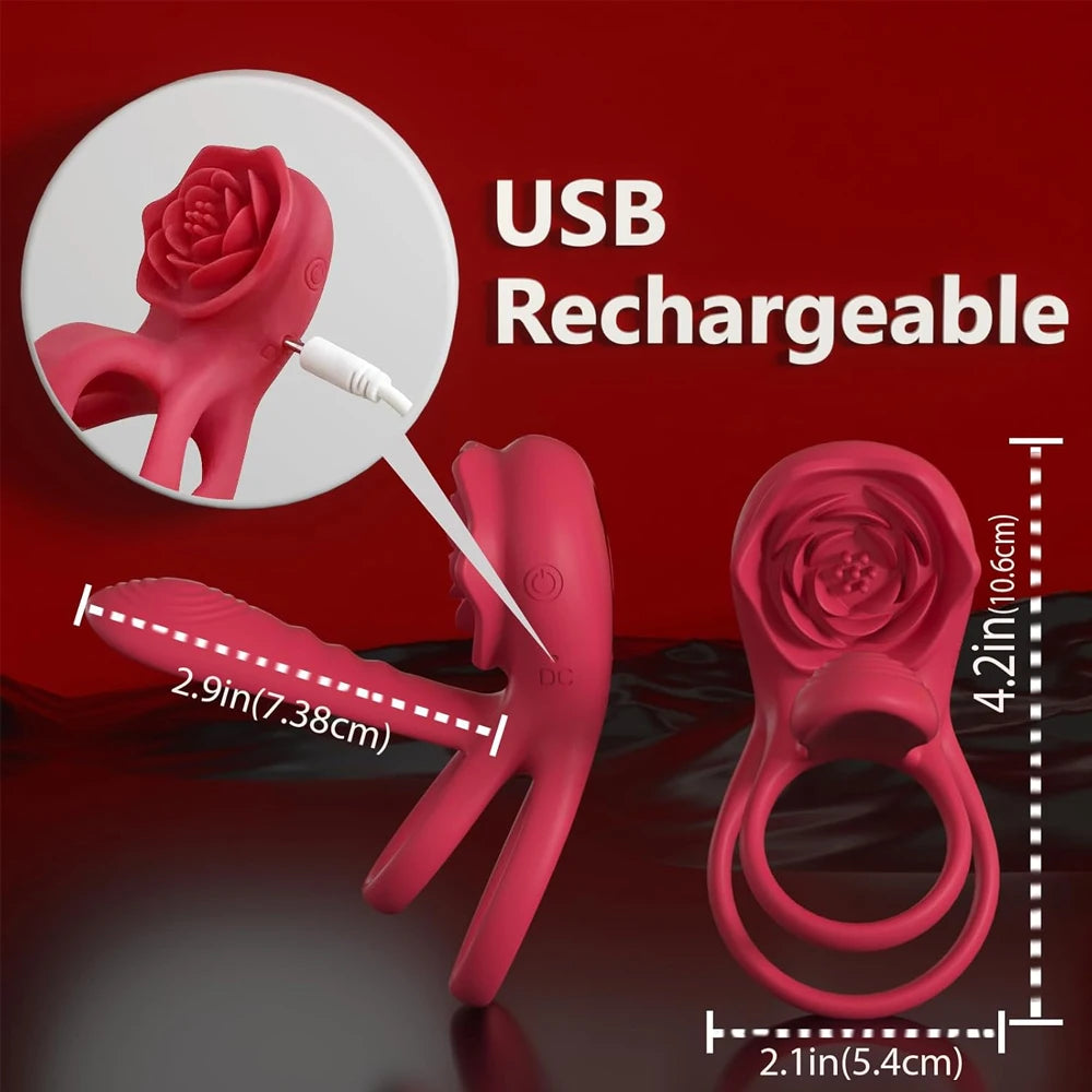 Rose Penis Ring Vibrator Female G-spot Clitoral Stimulation Male Ejaculation Delay Silicone CockRing Adult Sex Toy for Couples Oasis Select