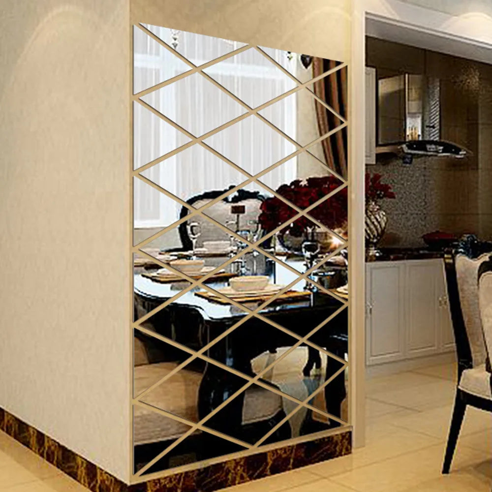 3D Mirror Diamond Wall Sticker – Large Silver DIY Decor Mirror Wall Sticker Oasis Select Silver