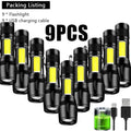 COB+XPE Portable Torch 1-10PCS Mini Flashlight Zoomable Focus Light Rechargeable Tactical Flashlight Camping Emergency Lantern Oasis Select 913 9pcs
