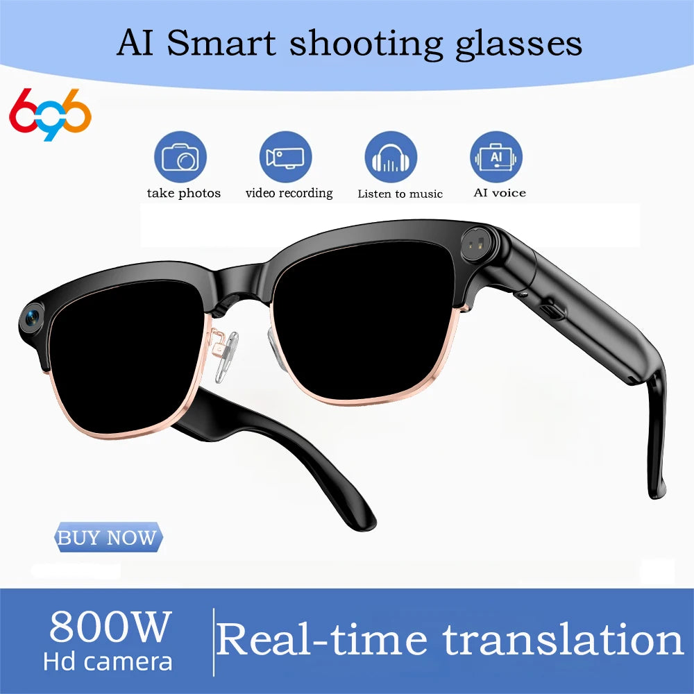 696 Smart Shooting Glasses Voice Assistant Take Photos And Videos Real-Time Translation 800W Camera Smart Glasses Sunglasses Oasis Select