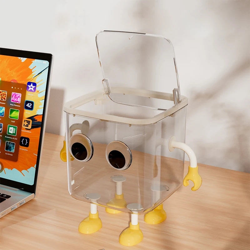 Cute Covered Desktop Trash Can – Transparent Plastic Desk Bin