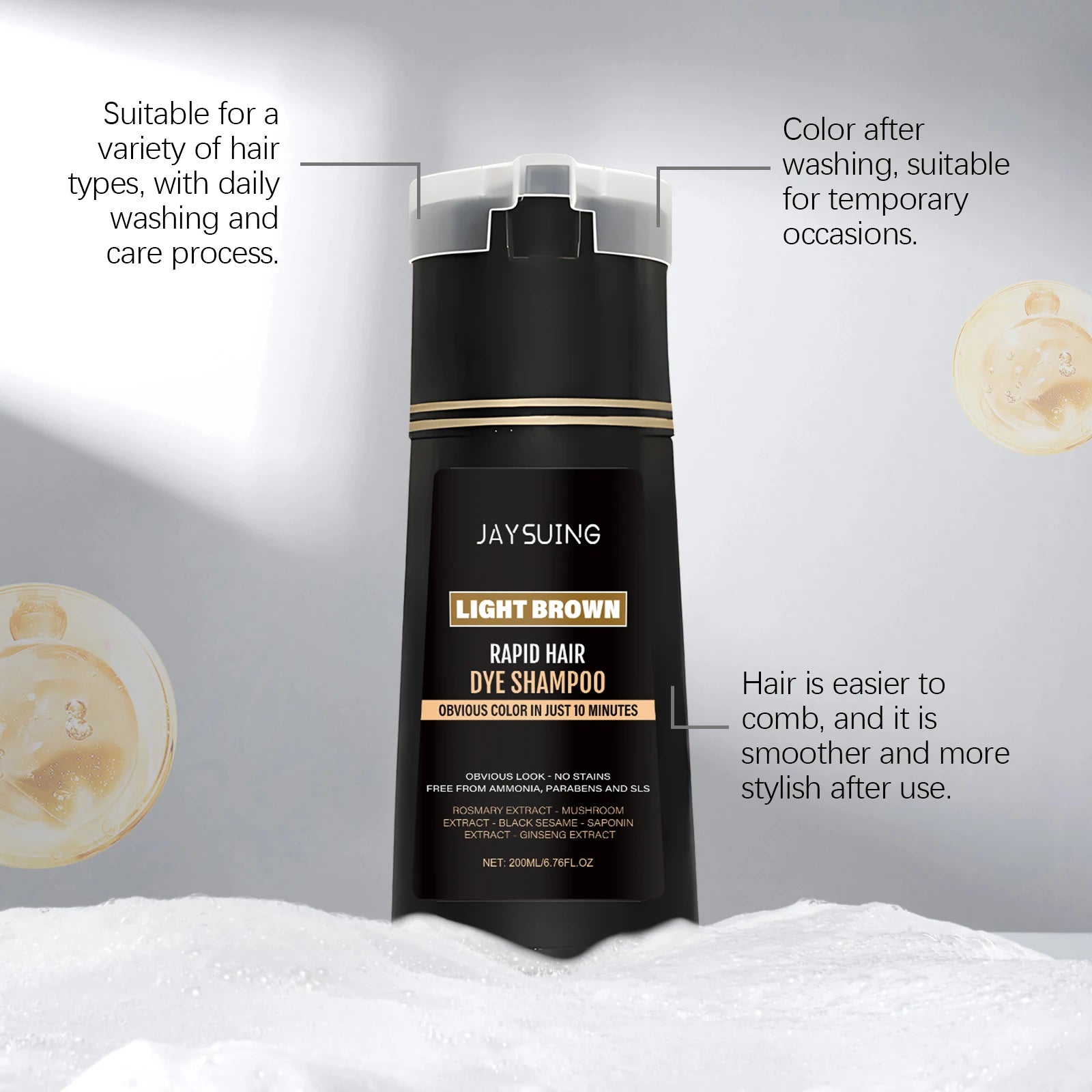 Jaysuing 3-in-1 Men's Hair Dye Shampoo – Gray Coverage 200ml Hair Dye Shampoo Oasis Select