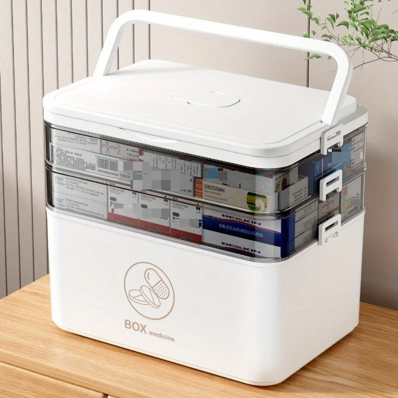 1pc Leak-Proof Medicine Organizer, 3-Tier First Aid Storage Cabinet Box, Compact Multifunctional Household Medical Kit for Home Oasis Select white 3 layers