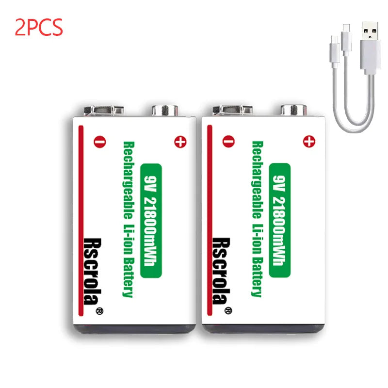 Rscrola USB 9V Rechargeable Battery 21800mWh USB Type-C Rechargeable 9V Li-ion Battery for RC Helicopeter Model Multimeter Toy Oasis Select 2 pcs 9V Batteries 9v