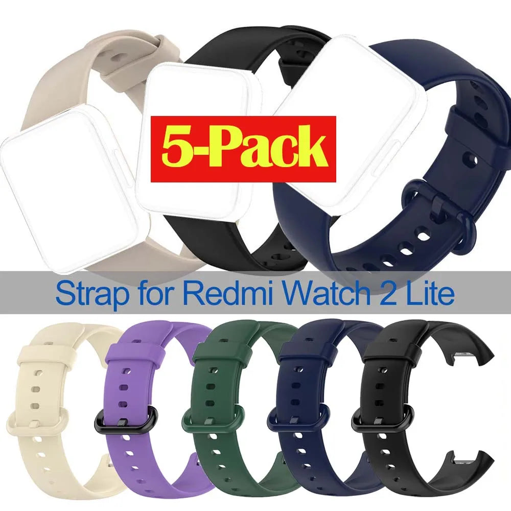 5-Pack Silicone Bands for Xiaomi Redmi Watch 2 Lite – Mixed Colors Smartwatch Band Set Oasis Select