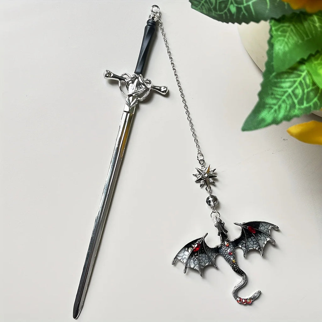 1pc Alloy Sword Dragon Bookmark, Birthday Gift for Book Lovers and Readers, Fantasy Bookworm Silver Gold Gold Pendant Oasis Select
