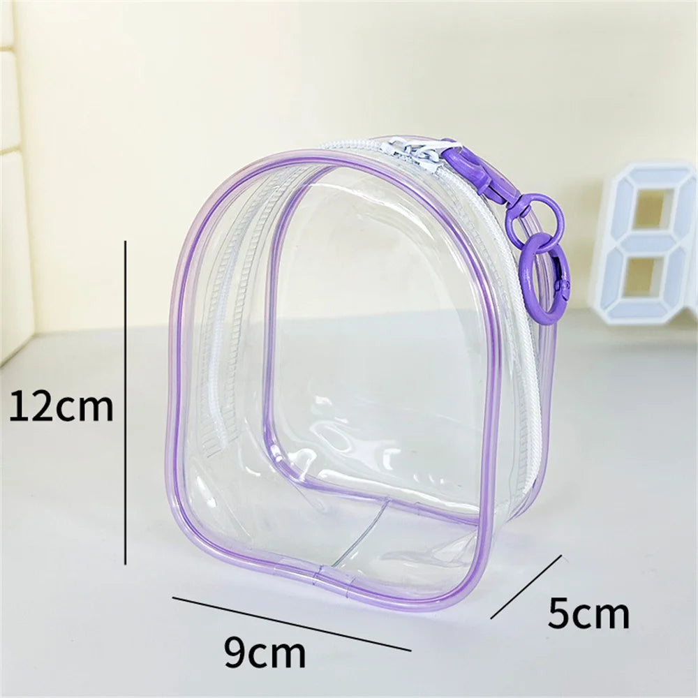 12cm PVC Transparent Storage Bag with Keychain Multicolor Cartoon Doll Display Box Dustproof Case Earphones Gift Organizer Bags Oasis Select Purple