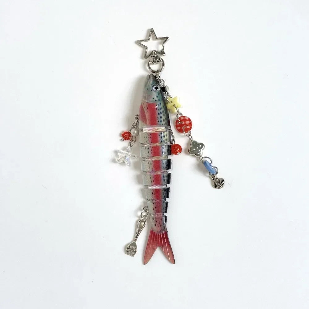 New Plastic Fish Keychain Multi Jointed Simulation Fish Hook Key Chain Backpack Pendant Gifts Oasis Select Style A