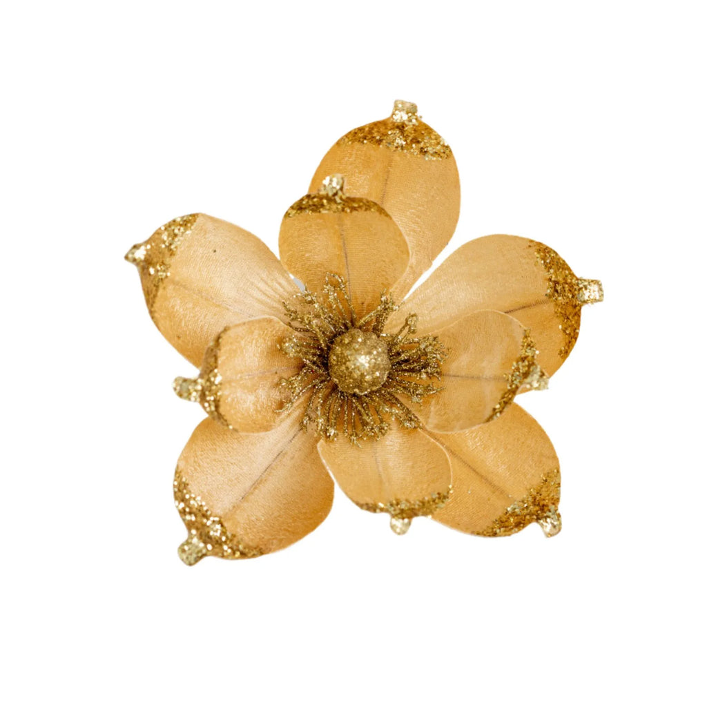 20cm Glitter Magnolia Christmas Flower Pick – Pink Sequin Christmas Flower Pick Oasis Select